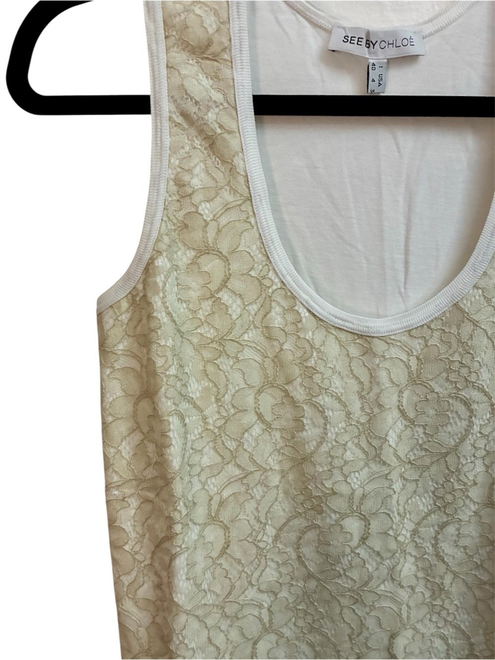 See By Chloe Floral Lace Overlay Tank Top Cream Beige Ivory Size 4 - Picture 4 of 12